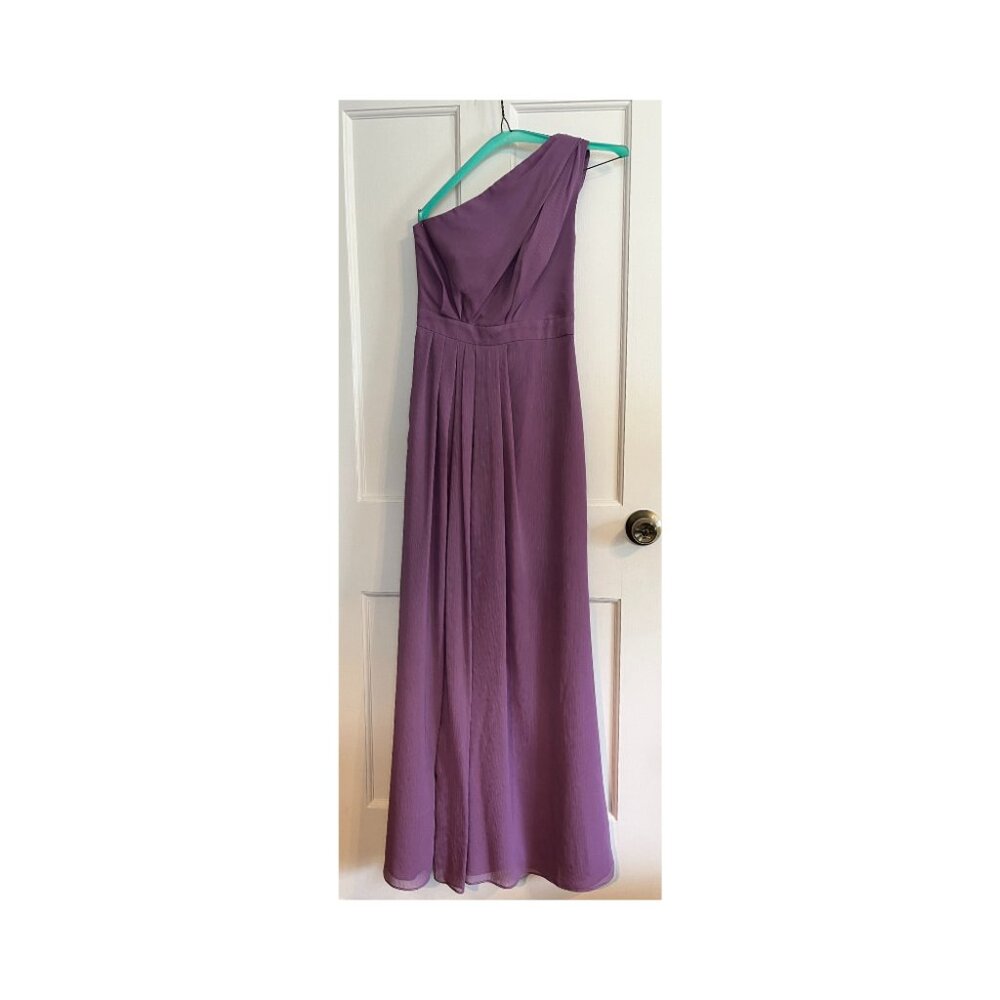 One-shoulder light purple bridesmaid dress